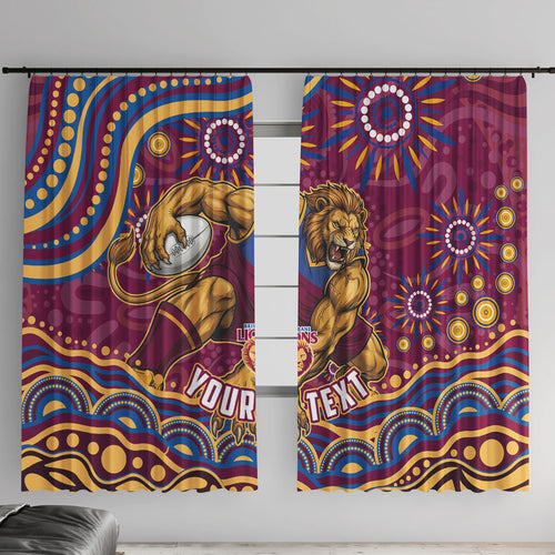 Personalized Brisbane Lions AFL Mascot Window Curtain Aboriginal Dot Art - Dreamtime Football Mascot