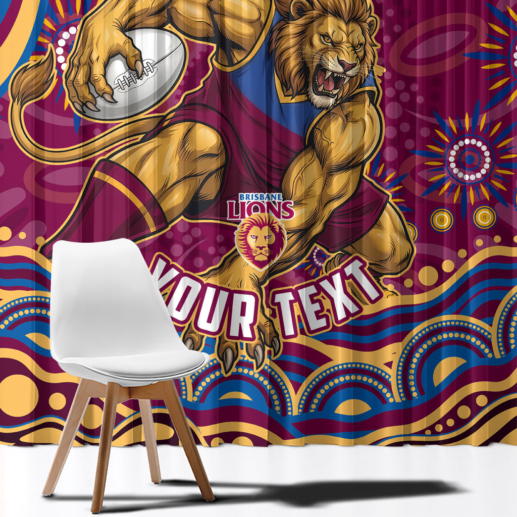 Personalized Brisbane Lions AFL Mascot Window Curtain Aboriginal Dot Art - Dreamtime Football Mascot