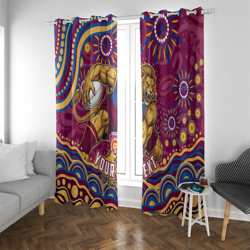 Personalized Brisbane Lions AFL Mascot Window Curtain Aboriginal Dot Art - Dreamtime Football Mascot