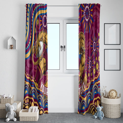 Personalized Brisbane Lions AFL Mascot Window Curtain Aboriginal Dot Art - Dreamtime Football Mascot
