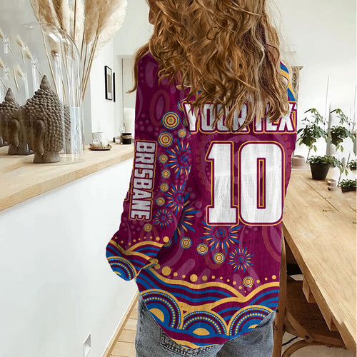 Personalized Brisbane Lions AFL Mascot Women Casual Shirt Aboriginal Dot Art - Dreamtime Football Mascot