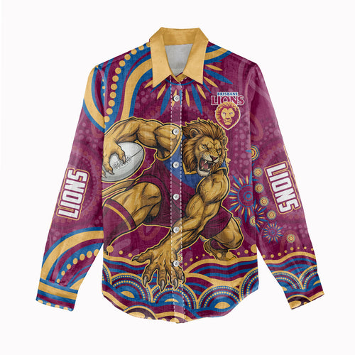 Personalized Brisbane Lions AFL Mascot Women Casual Shirt Aboriginal Dot Art - Dreamtime Football Mascot