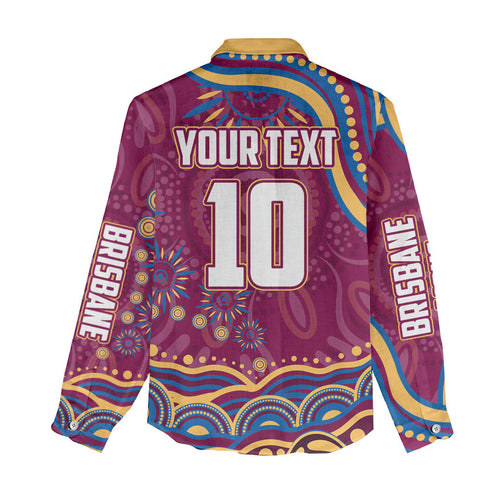 Personalized Brisbane Lions AFL Mascot Women Casual Shirt Aboriginal Dot Art - Dreamtime Football Mascot