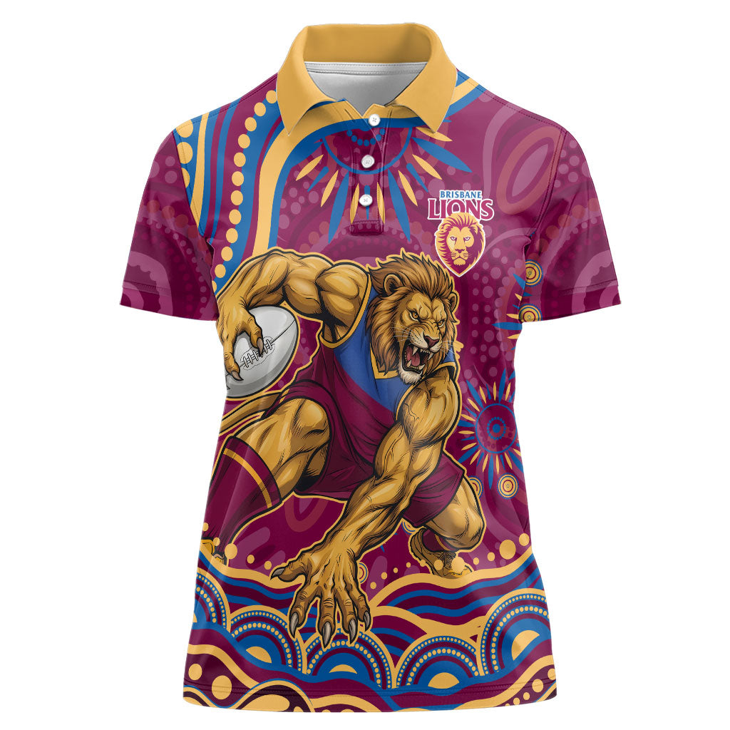 Personalized Brisbane Lions AFL Mascot Women Polo Shirt Aboriginal Dot Art - Dreamtime Football Mascot