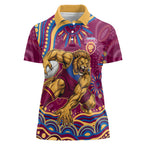 Personalized Brisbane Lions AFL Mascot Women Polo Shirt Aboriginal Dot Art - Dreamtime Football Mascot