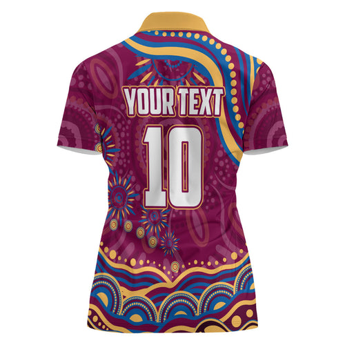 Personalized Brisbane Lions AFL Mascot Women Polo Shirt Aboriginal Dot Art - Dreamtime Football Mascot