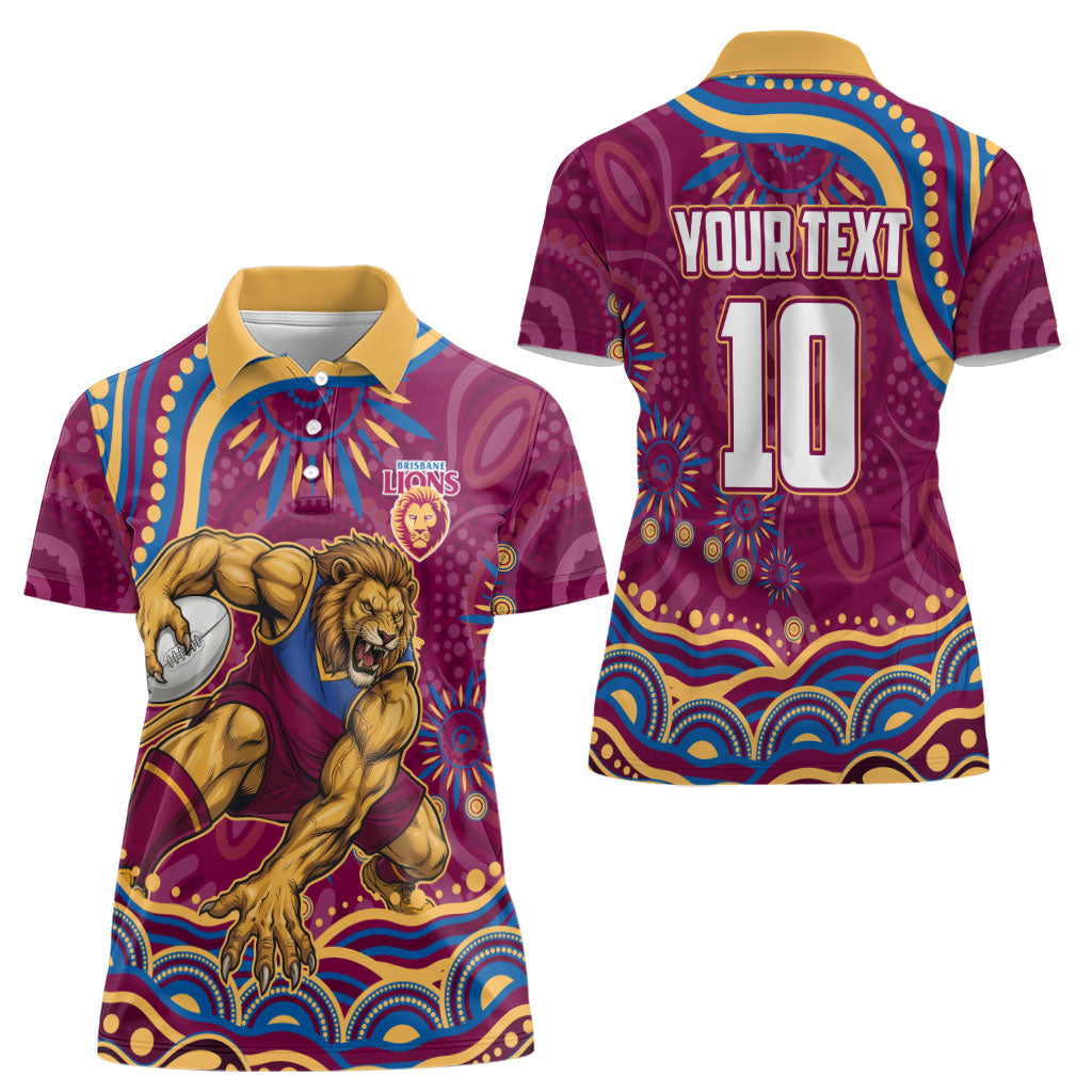 Personalized Brisbane Lions AFL Mascot Women Polo Shirt Aboriginal Dot Art - Dreamtime Football Mascot