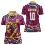 Personalized Brisbane Lions AFL Mascot Women Polo Shirt Aboriginal Dot Art - Dreamtime Football Mascot