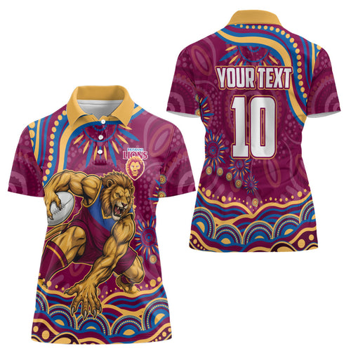 Personalized Brisbane Lions AFL Mascot Women Polo Shirt Aboriginal Dot Art - Dreamtime Football Mascot