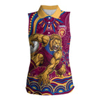 Personalized Brisbane Lions AFL Mascot Women Sleeveless Polo Shirt Aboriginal Dot Art - Dreamtime Football Mascot