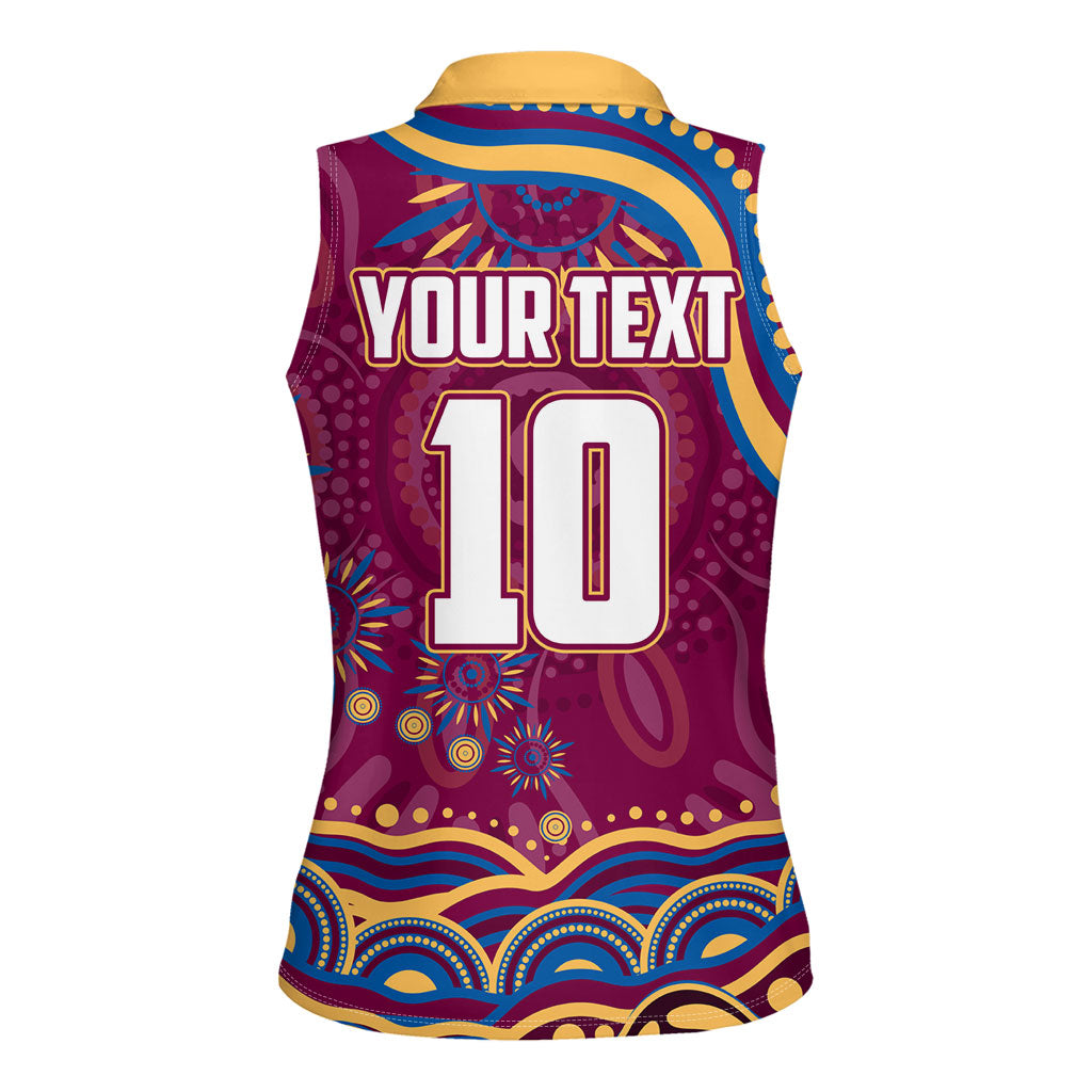 Personalized Brisbane Lions AFL Mascot Women Sleeveless Polo Shirt Aboriginal Dot Art - Dreamtime Football Mascot