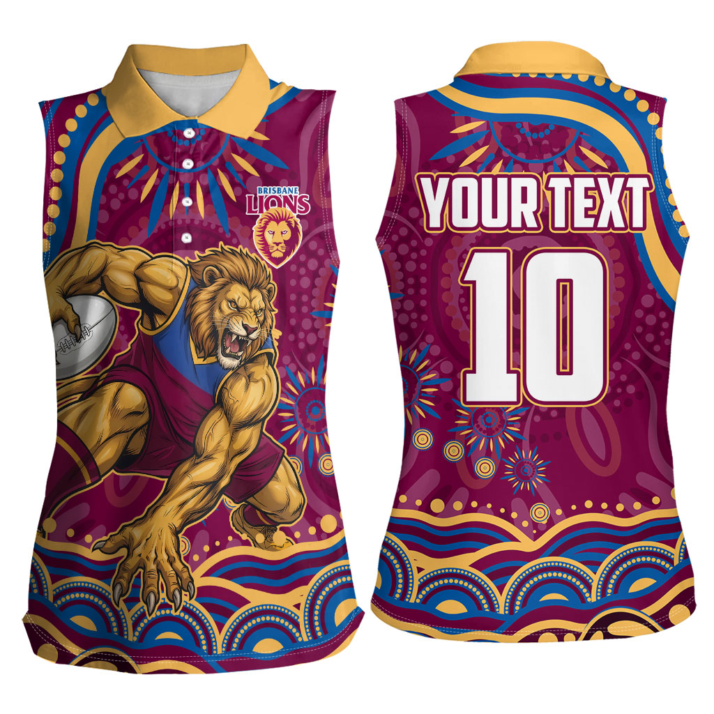 Personalized Brisbane Lions AFL Mascot Women Sleeveless Polo Shirt Aboriginal Dot Art - Dreamtime Football Mascot