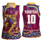 Personalized Brisbane Lions AFL Mascot Women Sleeveless Polo Shirt Aboriginal Dot Art - Dreamtime Football Mascot