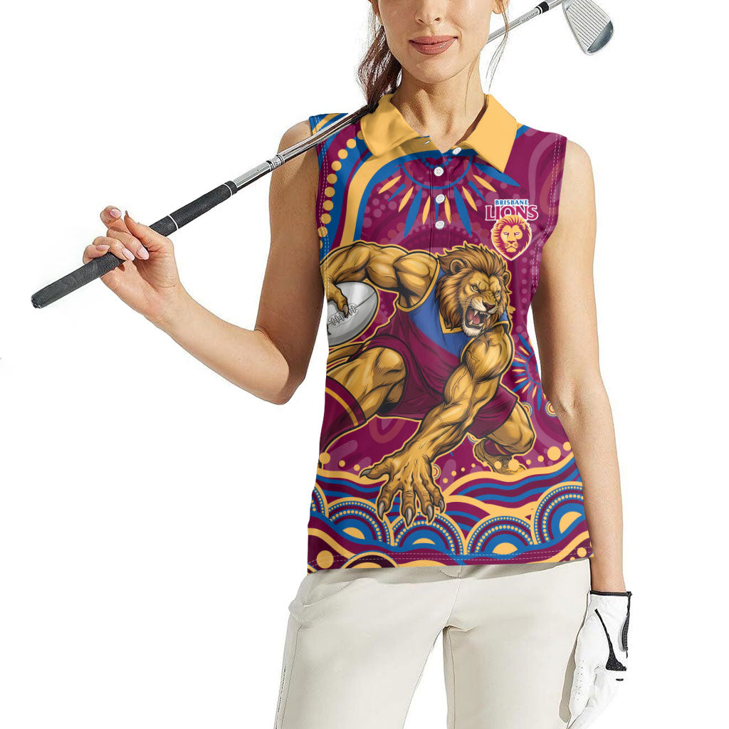 Personalized Brisbane Lions AFL Mascot Women Sleeveless Polo Shirt Aboriginal Dot Art - Dreamtime Football Mascot