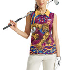 Personalized Brisbane Lions AFL Mascot Women Sleeveless Polo Shirt Aboriginal Dot Art - Dreamtime Football Mascot