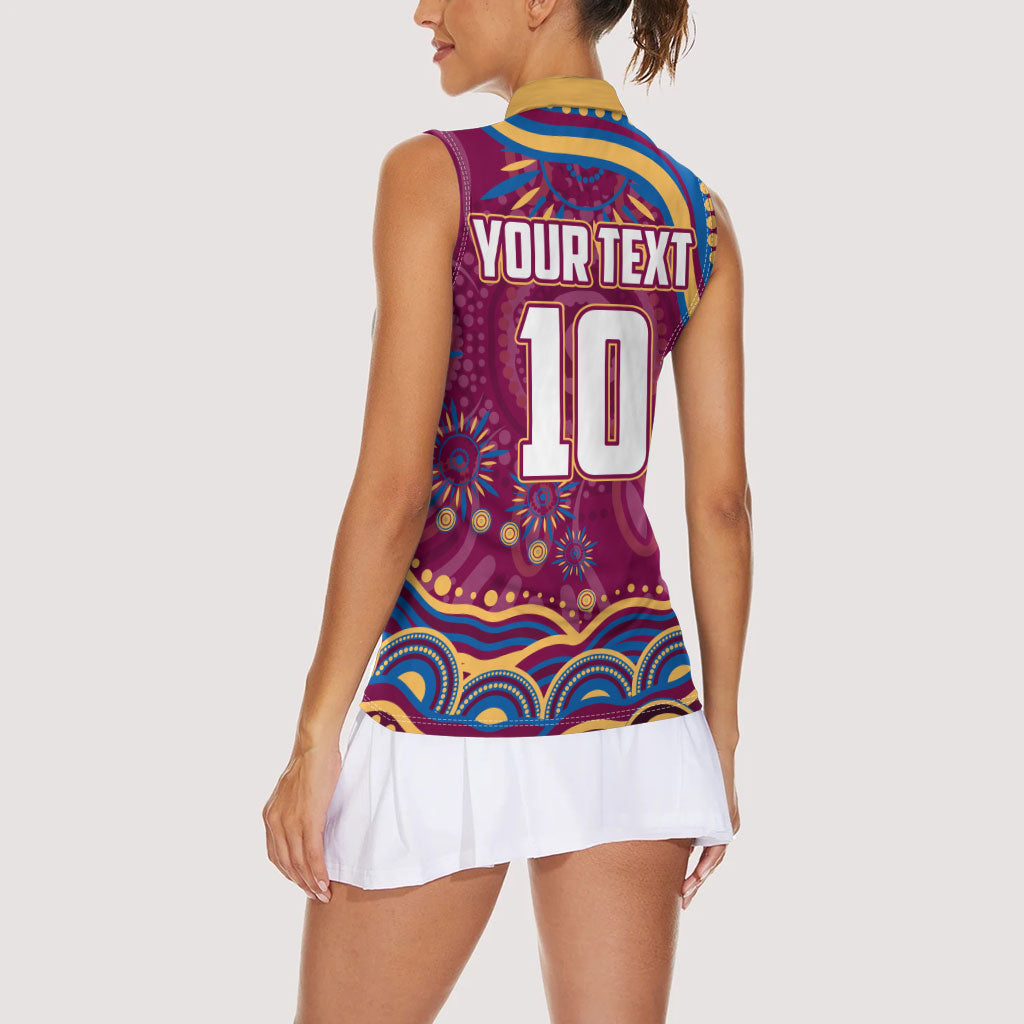 Personalized Brisbane Lions AFL Mascot Women Sleeveless Polo Shirt Aboriginal Dot Art - Dreamtime Football Mascot