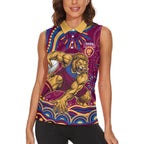 Personalized Brisbane Lions AFL Mascot Women Sleeveless Polo Shirt Aboriginal Dot Art - Dreamtime Football Mascot