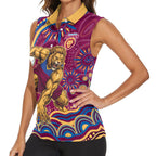 Personalized Brisbane Lions AFL Mascot Women Sleeveless Polo Shirt Aboriginal Dot Art - Dreamtime Football Mascot