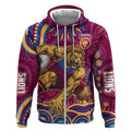 Personalized Brisbane Lions AFL Mascot Zip Hoodie Aboriginal Dot Art - Dreamtime Football Mascot