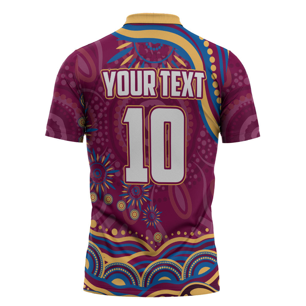 Personalized Brisbane Lions AFL Mascot Zipper Polo Shirt Aboriginal Dot Art - Dreamtime Football Mascot
