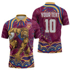 Personalized Brisbane Lions AFL Mascot Zipper Polo Shirt Aboriginal Dot Art - Dreamtime Football Mascot