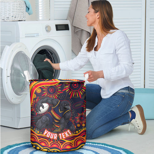 Personalized Adelaide Crows AFL Mascot Laundry Basket Aboriginal Dot Art - Dreamtime Football Mascot