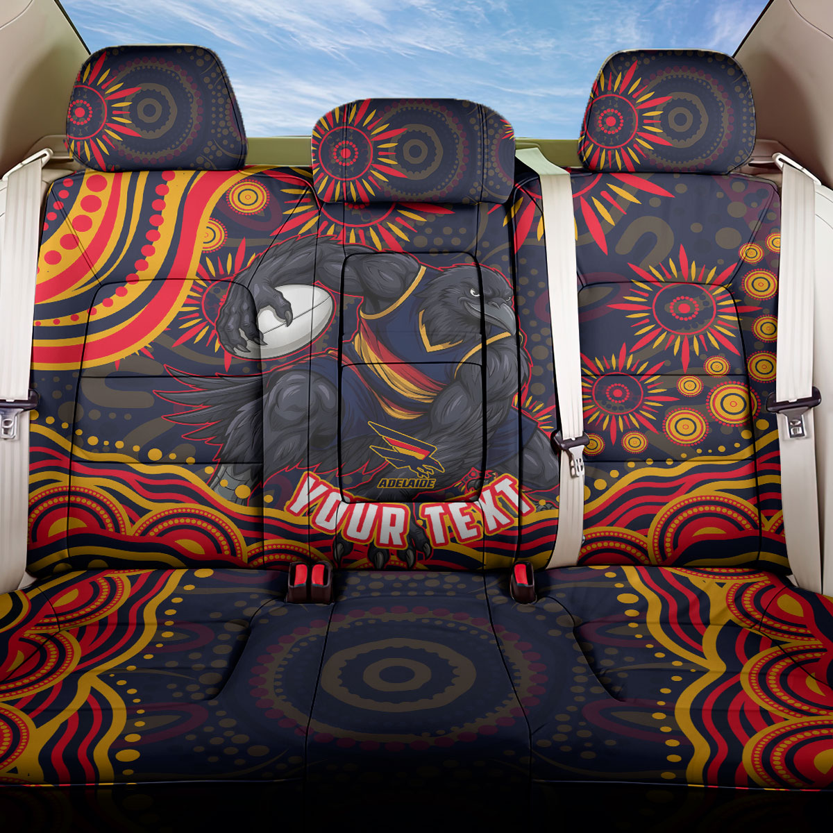 Personalized Adelaide Crows AFL Mascot Back Car Seat Cover Aboriginal Dot Art - Dreamtime Football Mascot