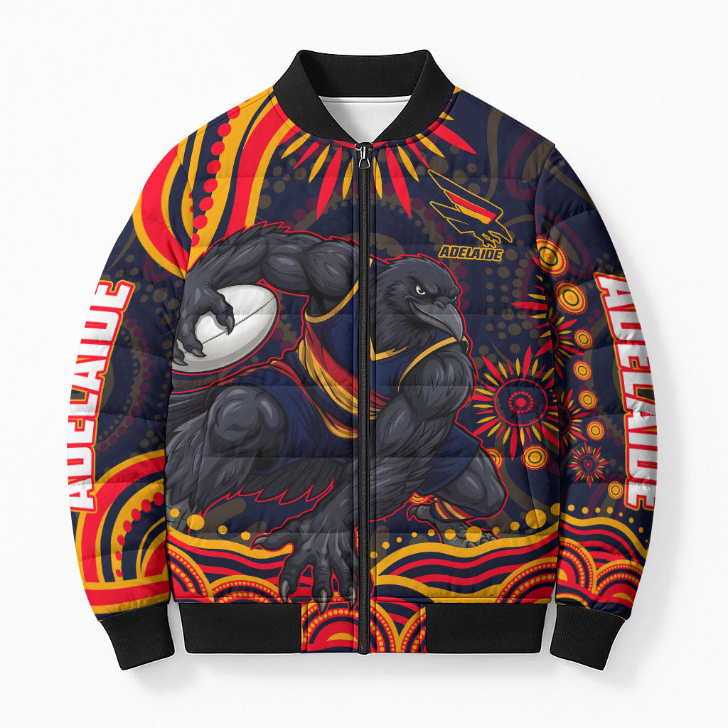 Personalized Adelaide Crows AFL Mascot Bomber Puffer Jacket Aboriginal Dot Art - Dreamtime Football Mascot