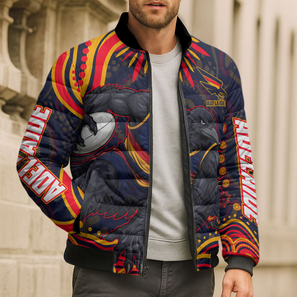 Personalized Adelaide Crows AFL Mascot Bomber Puffer Jacket Aboriginal Dot Art - Dreamtime Football Mascot