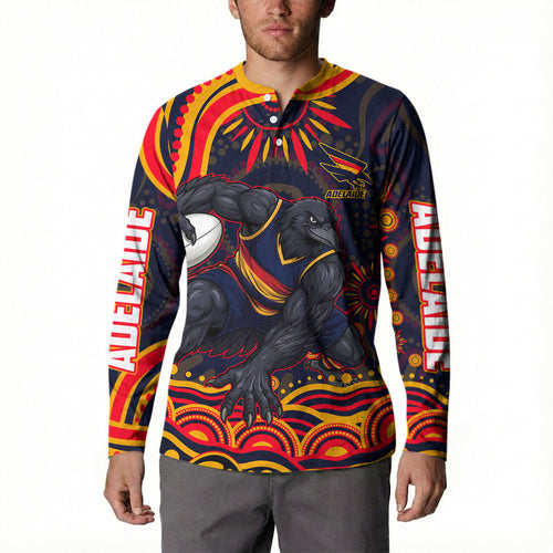 Personalized Adelaide Crows AFL Mascot Button Sweatshirt Aboriginal Dot Art - Dreamtime Football Mascot