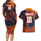 Personalized Adelaide Crows AFL Mascot Couples Matching Long Sleeve Bodycon Dress and Hawaiian Shirt Aboriginal Dot Art - Dreamtime Football Mascot