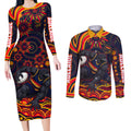Personalized Adelaide Crows AFL Mascot Couples Matching Long Sleeve Bodycon Dress and Long Sleeve Button Shirt Aboriginal Dot Art - Dreamtime Football Mascot