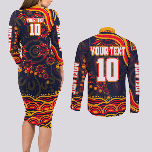 Personalized Adelaide Crows AFL Mascot Couples Matching Long Sleeve Bodycon Dress and Long Sleeve Button Shirt Aboriginal Dot Art - Dreamtime Football Mascot