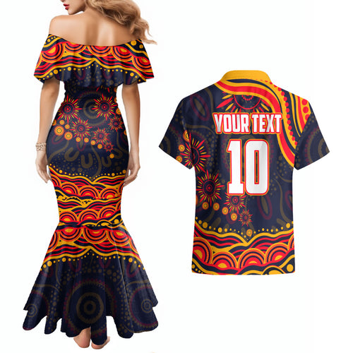 Personalized Adelaide Crows AFL Mascot Couples Matching Mermaid Dress and Hawaiian Shirt Aboriginal Dot Art - Dreamtime Football Mascot