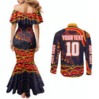 Personalized Adelaide Crows AFL Mascot Couples Matching Mermaid Dress and Long Sleeve Button Shirt Aboriginal Dot Art - Dreamtime Football Mascot