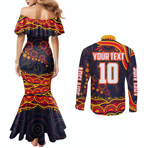Personalized Adelaide Crows AFL Mascot Couples Matching Mermaid Dress and Long Sleeve Button Shirt Aboriginal Dot Art - Dreamtime Football Mascot
