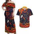 Personalized Adelaide Crows AFL Mascot Couples Matching Off Shoulder Maxi Dress and Hawaiian Shirt Aboriginal Dot Art - Dreamtime Football Mascot