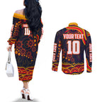 Personalized Adelaide Crows AFL Mascot Couples Matching Off The Shoulder Long Sleeve Dress and Long Sleeve Button Shirt Aboriginal Dot Art - Dreamtime Football Mascot