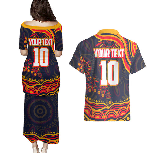 Personalized Adelaide Crows AFL Mascot Couples Matching Puletasi and Hawaiian Shirt Aboriginal Dot Art - Dreamtime Football Mascot