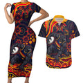 Personalized Adelaide Crows AFL Mascot Couples Matching Short Sleeve Bodycon Dress and Hawaiian Shirt Aboriginal Dot Art - Dreamtime Football Mascot