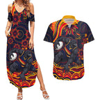 Personalized Adelaide Crows AFL Mascot Couples Matching Summer Maxi Dress and Hawaiian Shirt Aboriginal Dot Art - Dreamtime Football Mascot