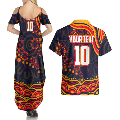 Personalized Adelaide Crows AFL Mascot Couples Matching Summer Maxi Dress and Hawaiian Shirt Aboriginal Dot Art - Dreamtime Football Mascot