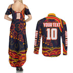 Personalized Adelaide Crows AFL Mascot Couples Matching Summer Maxi Dress and Long Sleeve Button Shirt Aboriginal Dot Art - Dreamtime Football Mascot