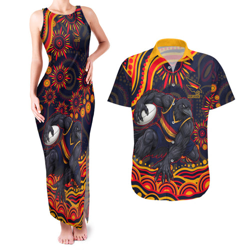 Personalized Adelaide Crows AFL Mascot Couples Matching Tank Maxi Dress and Hawaiian Shirt Aboriginal Dot Art - Dreamtime Football Mascot