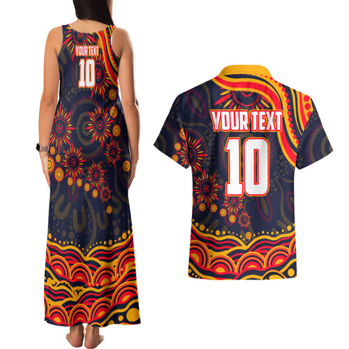 Personalized Adelaide Crows AFL Mascot Couples Matching Tank Maxi Dress and Hawaiian Shirt Aboriginal Dot Art - Dreamtime Football Mascot