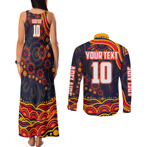 Personalized Adelaide Crows AFL Mascot Couples Matching Tank Maxi Dress and Long Sleeve Button Shirt Aboriginal Dot Art - Dreamtime Football Mascot
