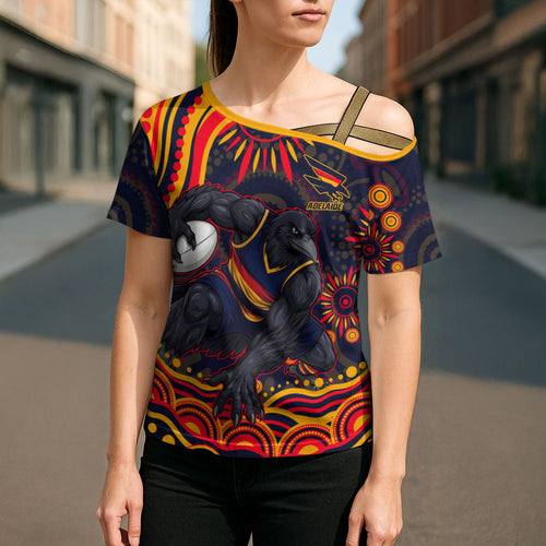 Personalized Adelaide Crows AFL Mascot Cross Shoulder Shirt Aboriginal Dot Art - Dreamtime Football Mascot