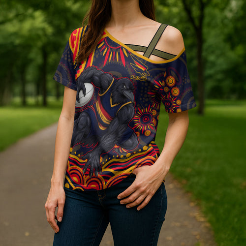 Personalized Adelaide Crows AFL Mascot Cross Shoulder Shirt Aboriginal Dot Art - Dreamtime Football Mascot