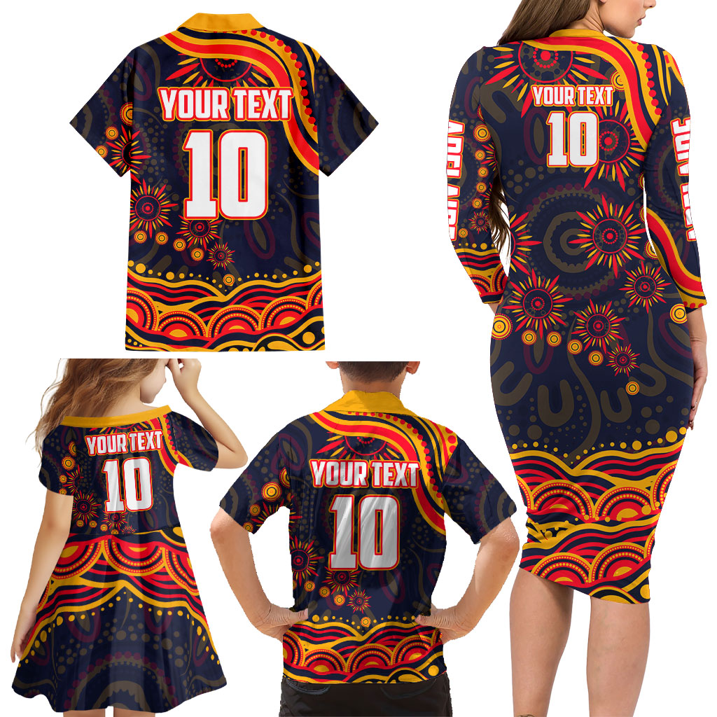 Personalized Adelaide Crows AFL Mascot Family Matching Long Sleeve Bodycon Dress and Hawaiian Shirt Aboriginal Dot Art - Dreamtime Football Mascot