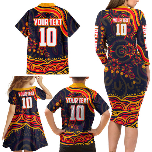 Personalized Adelaide Crows AFL Mascot Family Matching Long Sleeve Bodycon Dress and Hawaiian Shirt Aboriginal Dot Art - Dreamtime Football Mascot